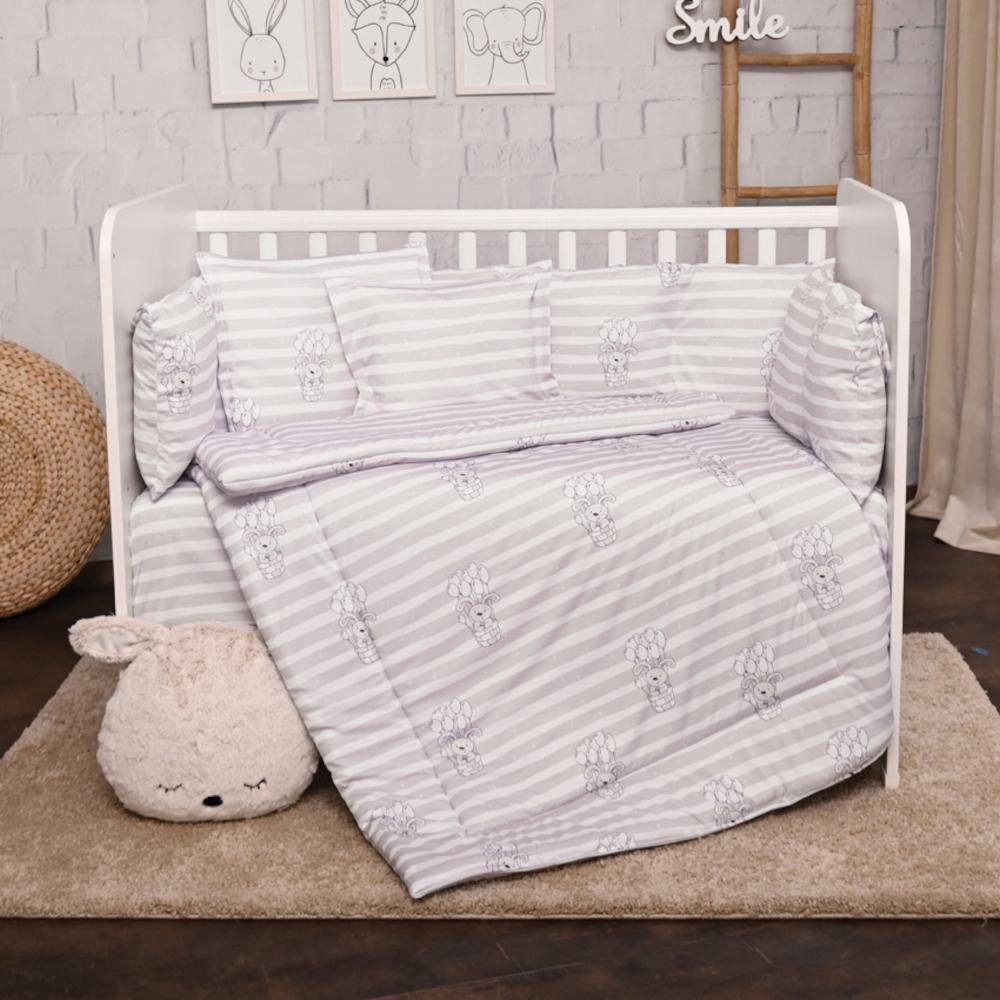 700-0948-5401_1 Σετ Προίκα Κούνιας 70x140cm 5τμχ Lorelli Grey Striped 20800085401 - Image 1