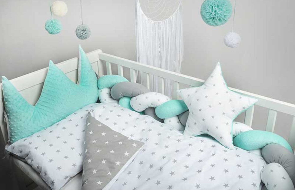 703-0070-0221_1 Πάντα Πλεξούδα 160cm με Μαξιλάρι Mint White Grey Stars 70300700221 - Image 1