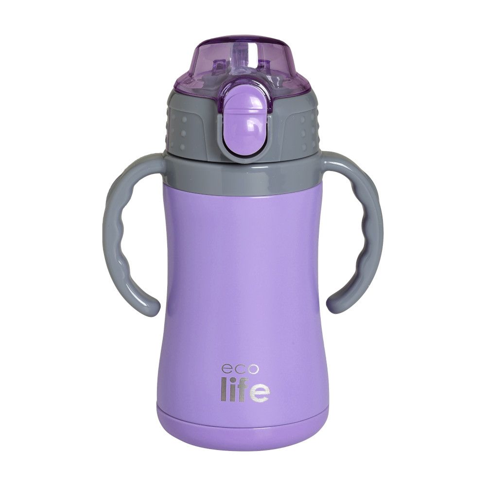 lila3001-bf8235de Ecolife Παιδικό Παγούρι Θερμός Ανοξείδωτο με Καλαμάκι Λιλά 300ml - Image 1