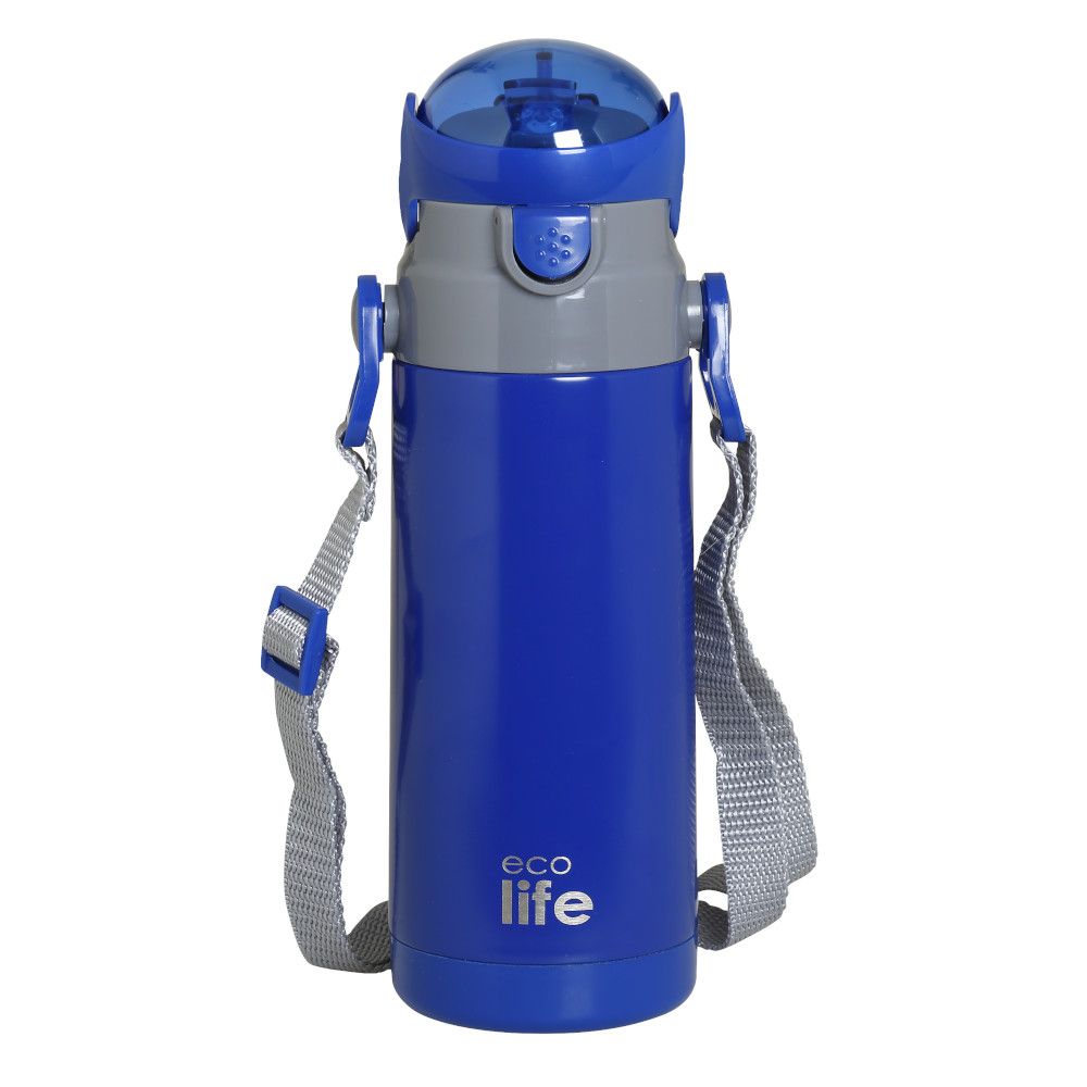 navy1-c6c0f5b8 Ecolife Παιδικό Παγούρι Θερμός Ανοξείδωτο με Καλαμάκι Ναυτικό Μπλέ 400ml - Image 1
