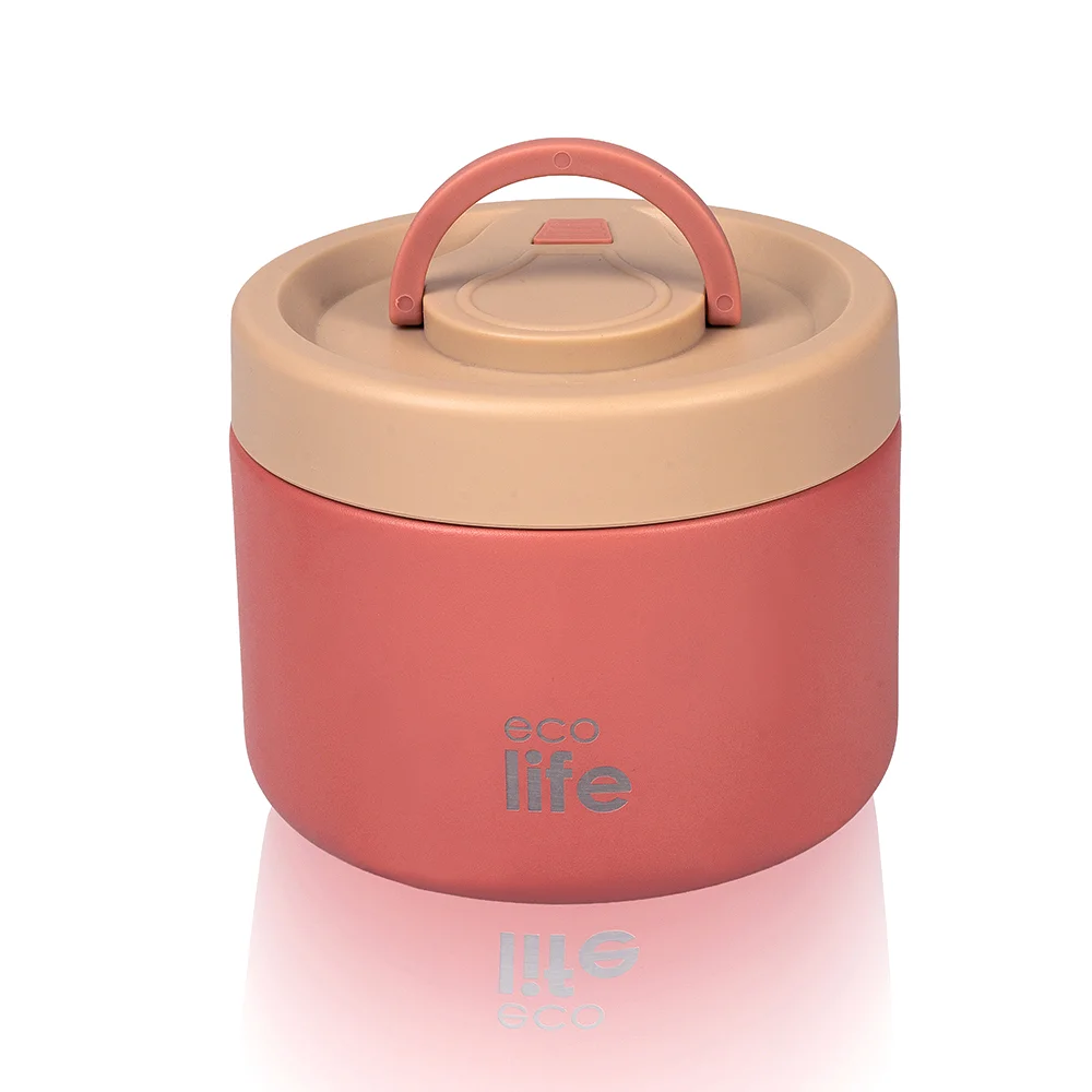 64-ac2a8527 Ecolife Στρογγυλό Θερμός Φαγητού 650ml | Κοραλλί - Image 1