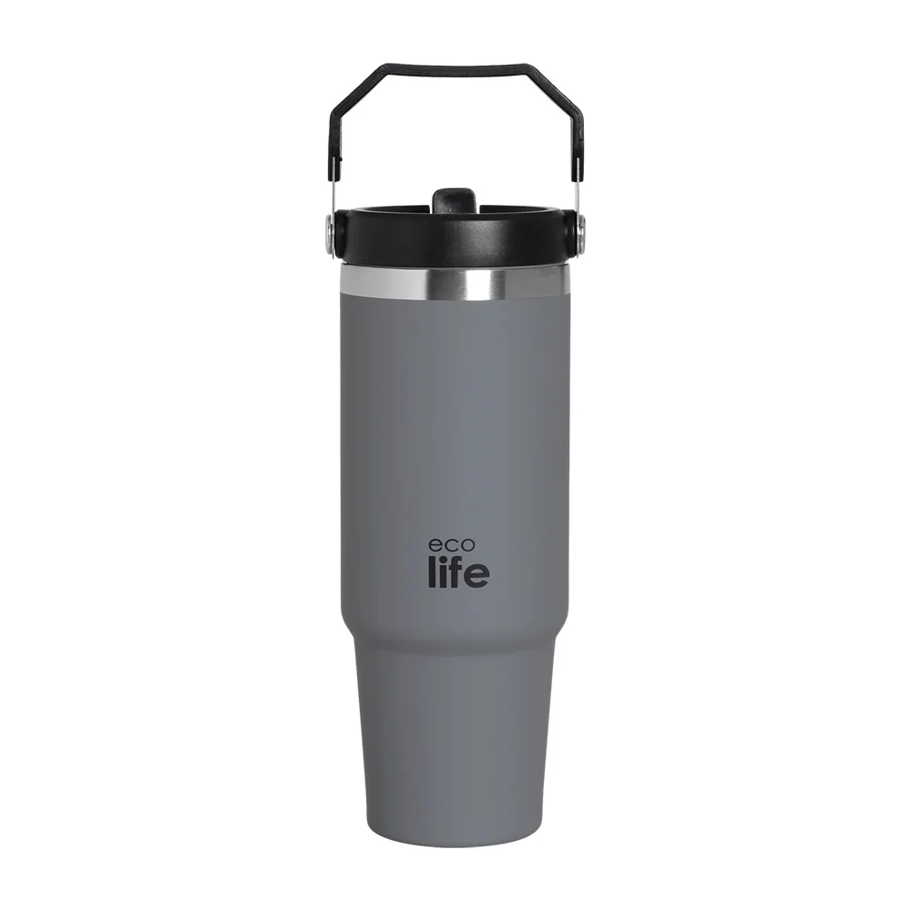 ECO26_200 copy-6b1d2662 Ecolife GREY 'HANDLE LID' TUMBLER 900ML - Image 1